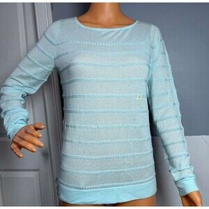 LOFT Sweater Womens Small S NWT Blue Striped Long Sleeve Lightweight Knit
